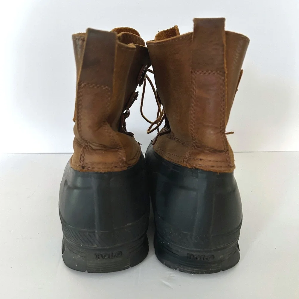Polo Ralph Lauren Landen Duck Boots Mens 11 Brown Black Leather Rubber Rain Snow